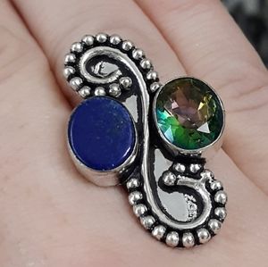 New Lapis Lazuli and Mystic Topaz 925 Silver Ring.